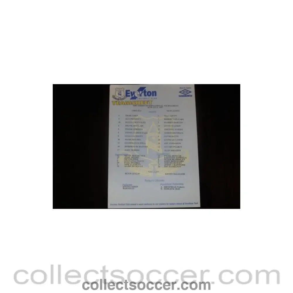 1997 - Chelsea v Newcastle official teamsheet 26/07/1997 The Umbro International Tournament at Everton - Collect Soccer
