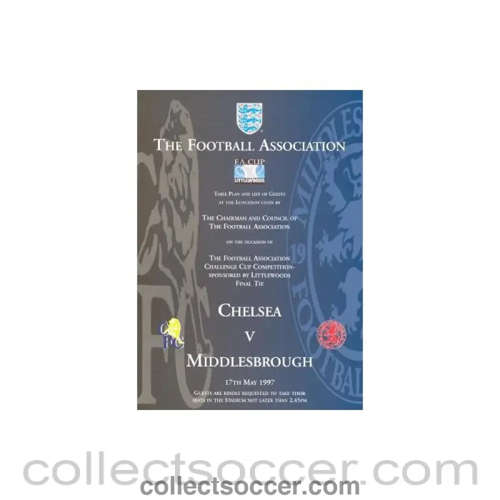 1997 - FA Cup Final 1997 Royal Box Programme of Arrangements Chelsea v Middlesbrough