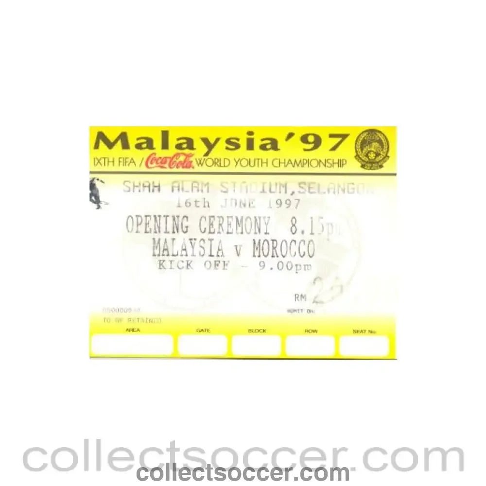 1997 - Malaysia'97 IX FIFA World Youth Championship Opening Ceremony 1997 ticket 16/06/1997 - Collect Soccer