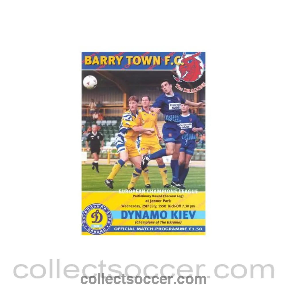 1998 - Barry Town v Dynamo Kiev official programme 29/07/1998 Champions League - Collect Soccer
