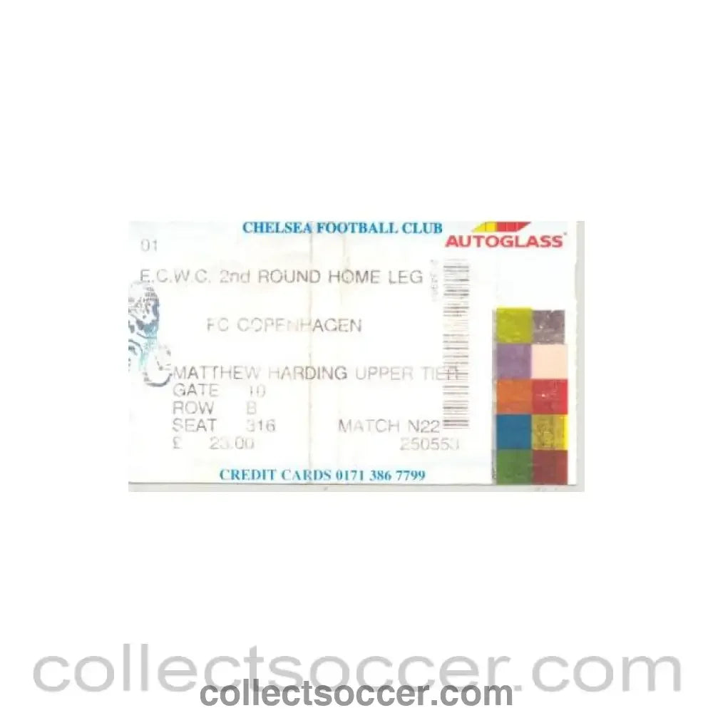 1998 - Chelsea v Copenhagen ticket 22/10/1998 European Cup Winners Cup 2nd Round