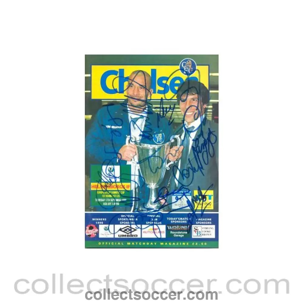 1998 - Chelsea v Helsingborgs official programme 17/09/1998 European Cup Winners Cup, 1st Round, fully signed! - Collect Soccer
