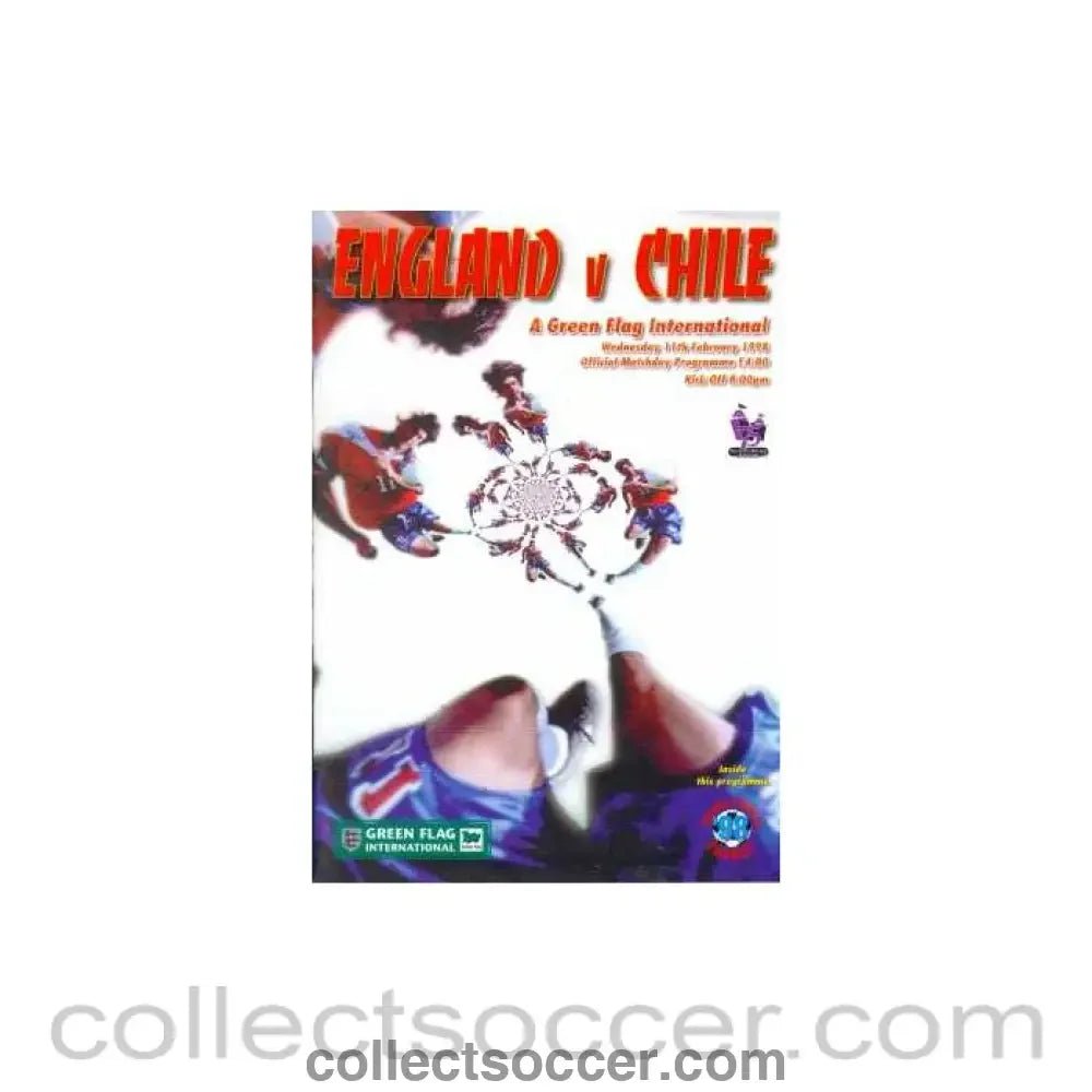 1998 England V Chile Programme 11/02/1998 - Collect Soccer