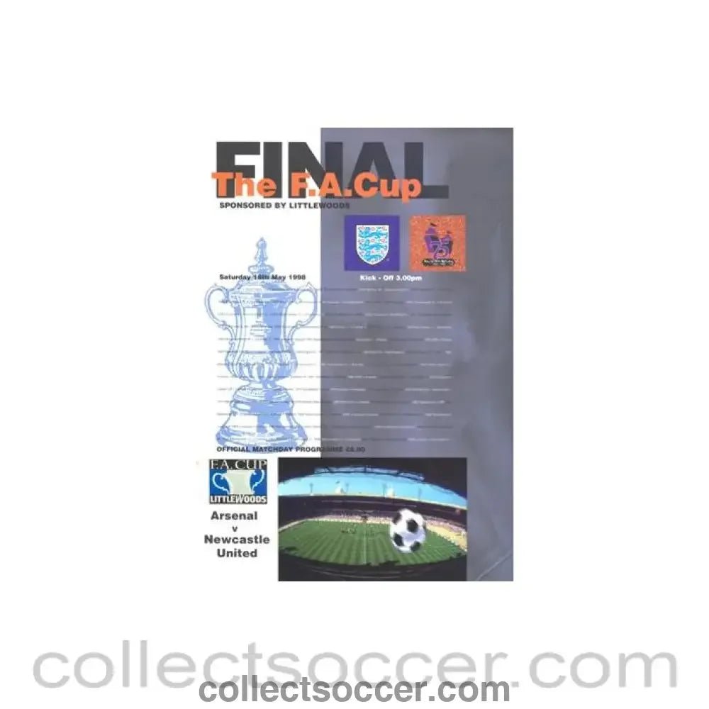 1998 FA Cup Final Programme Arsenal v Newcastle United - Collect Soccer