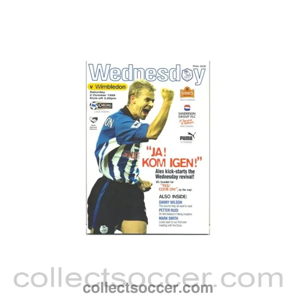 1999 - Sheffield Wednesday v Wimbledon official programme 02.10.1999 - Collect Soccer