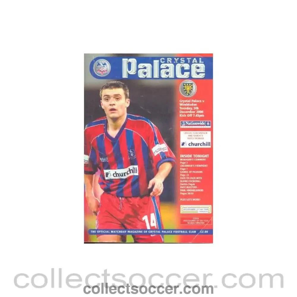 2000 - Crystal Palace v Wimbledon official programme 05/12/2000 - Collect Soccer