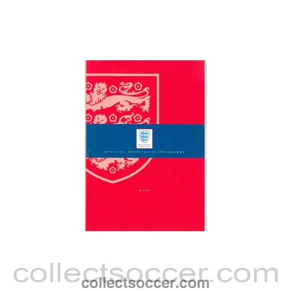 2000 - England v Germany World Cup 2002 Qualifier menu 07/10/2000 Last Match at Wembley Red Menu - Collect Soccer