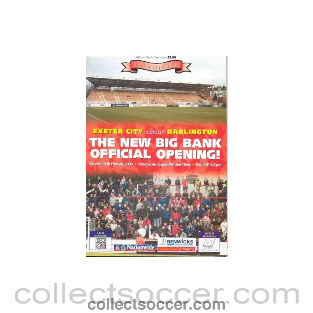 2000 - Exeter City v Darlington official programme 12/02/2000