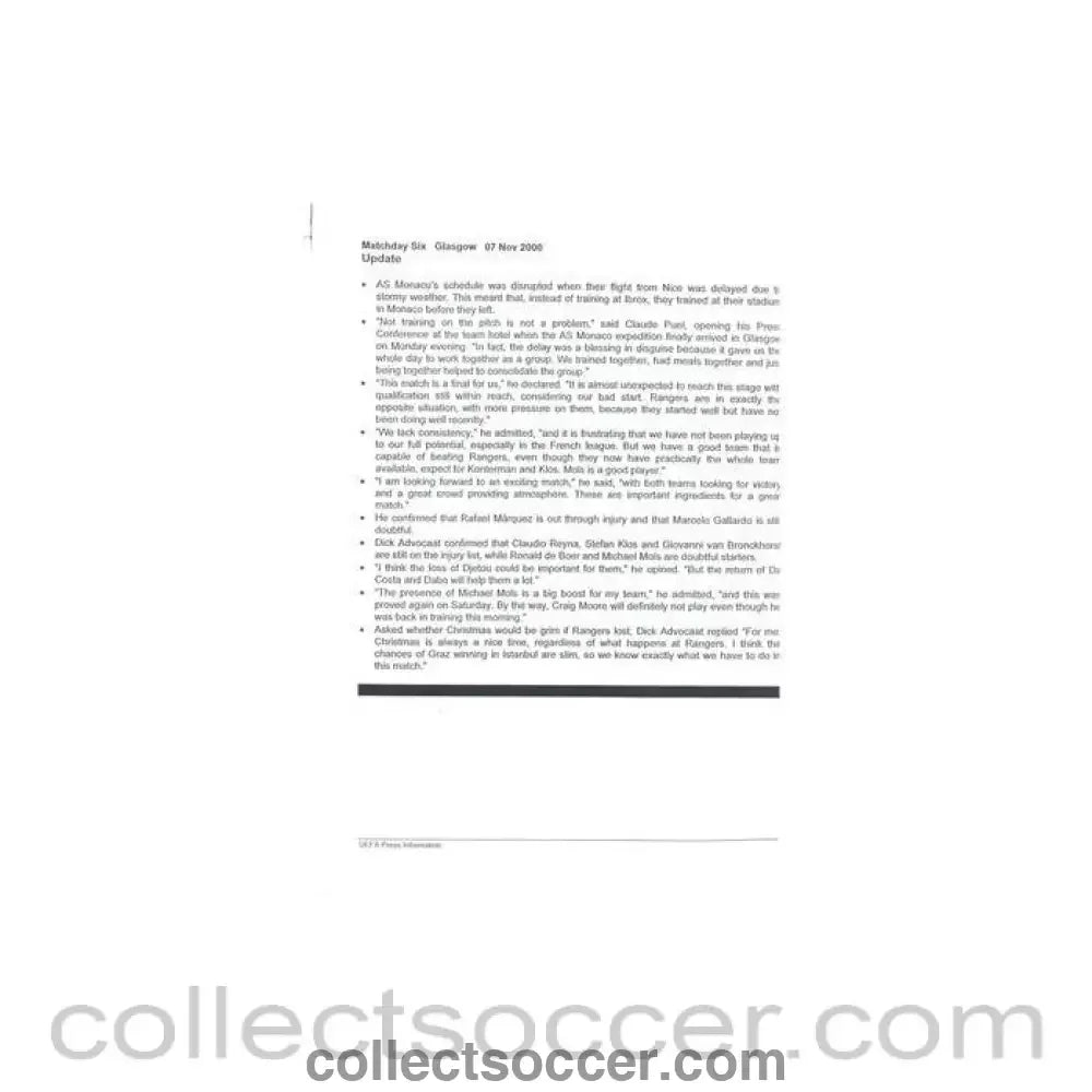 2000 - Glasgow Rangers v Monaco update for the media 07/11/2000 Champions League - Collect Soccer