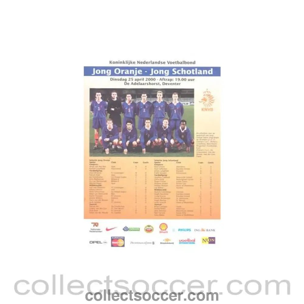 2000 Holland Youth Team v Scotland Youth Team official programme 25/04/2000 - Collect Soccer