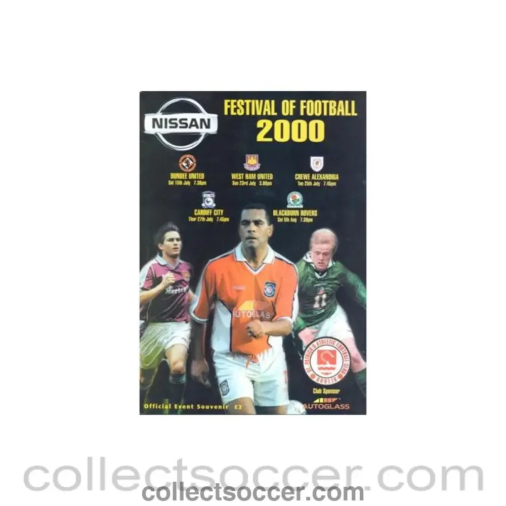 2000 - West Ham United, Dundee United, Crewe Alexandra, Cardiff City and Blackburn Rovers in the Festival of Football 2000 at St. Patrick's Athletic FC Dublin official programme - Collect Soccer