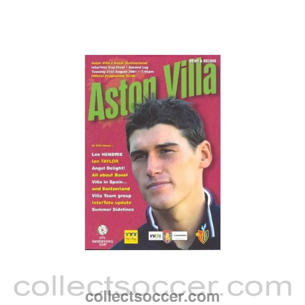 2001 - Aston Villa v Basel, Switzerland official programme 21/08/2001 Intertoto Cup - Collect Soccer