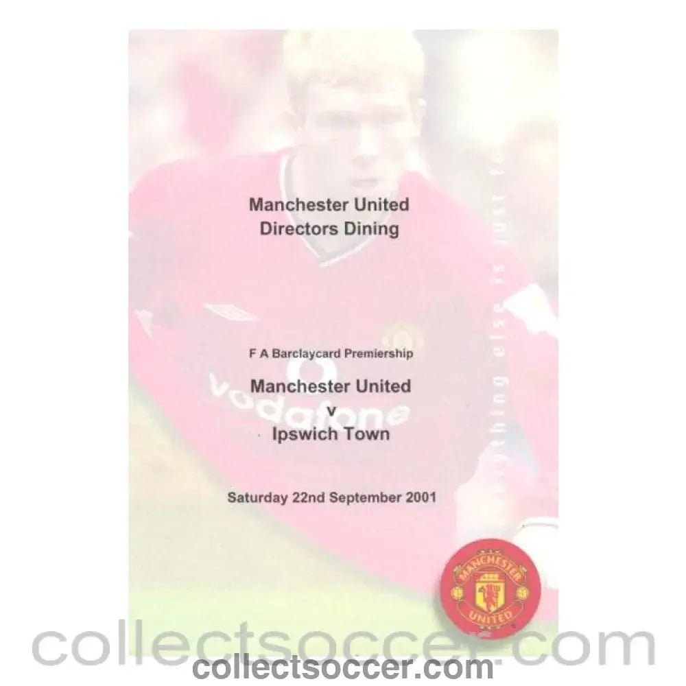 2001 - Manchester United v Ipswich Town menu 11/09/2001 - Collect Soccer
