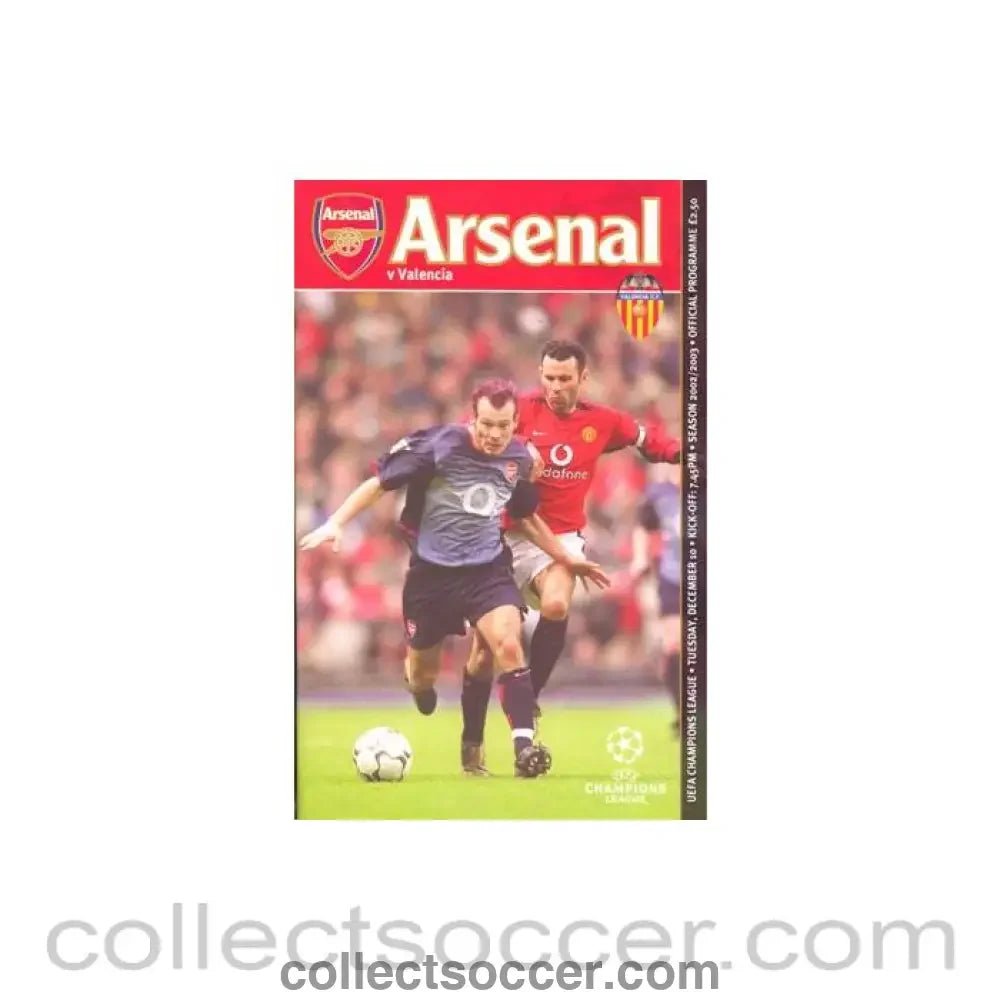 2002 - Arsenal v Valencia official programme 10/12/2002 Champions League - Collect Soccer