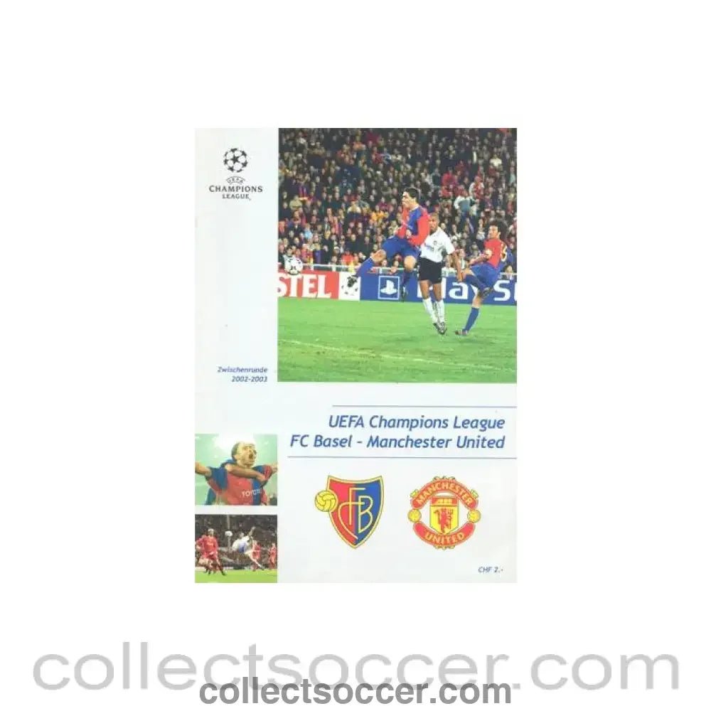 2002 - Basle v Manchester United Official Programme 2002 - 2003 Champions League - Collect Soccer