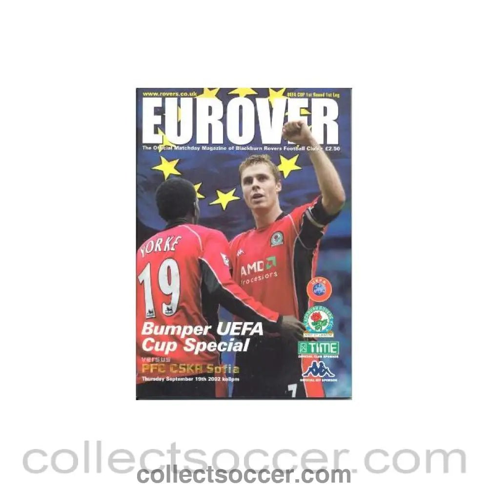 2002 - Blackburn Rovers v CSKA Sofia Bulgaria official programme 19/09/2002 UEFA Cup - Collect Soccer