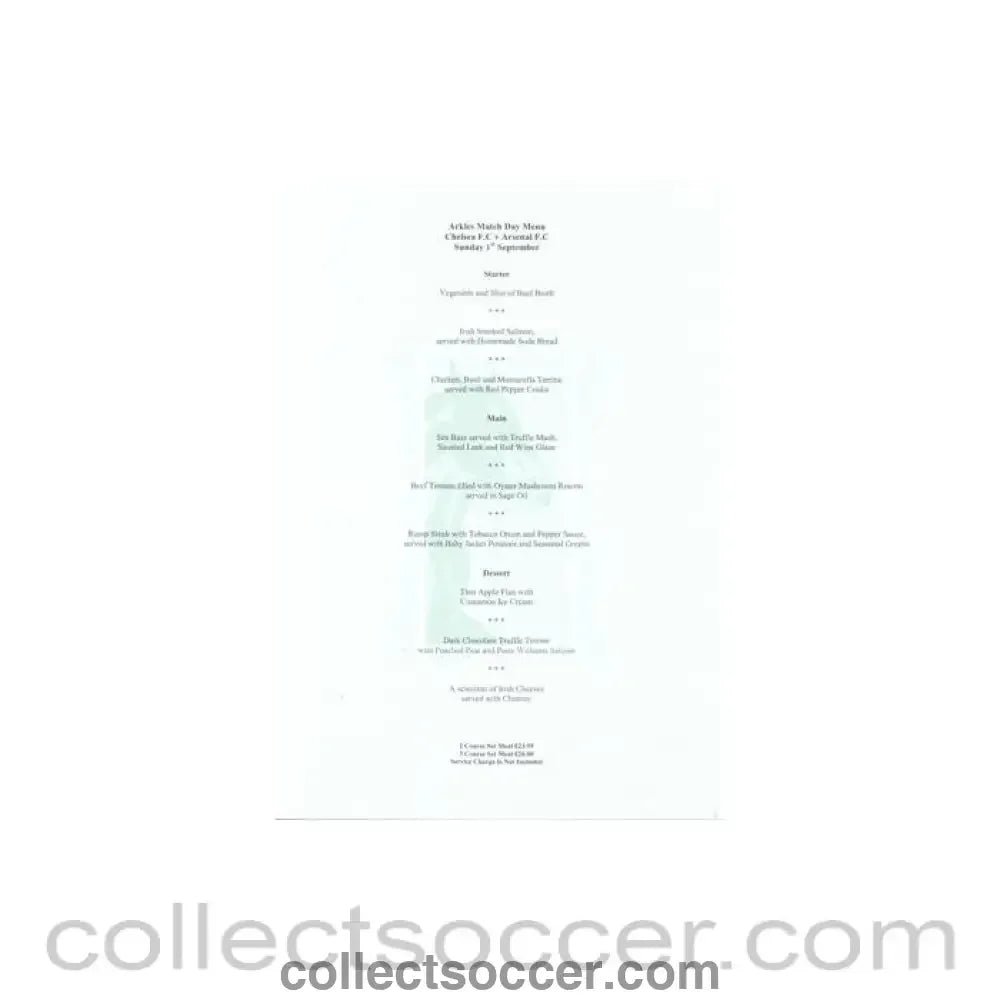 2002 - Chelsea v Arsenal Arkles menu 01/09/2002 - Collect Soccer