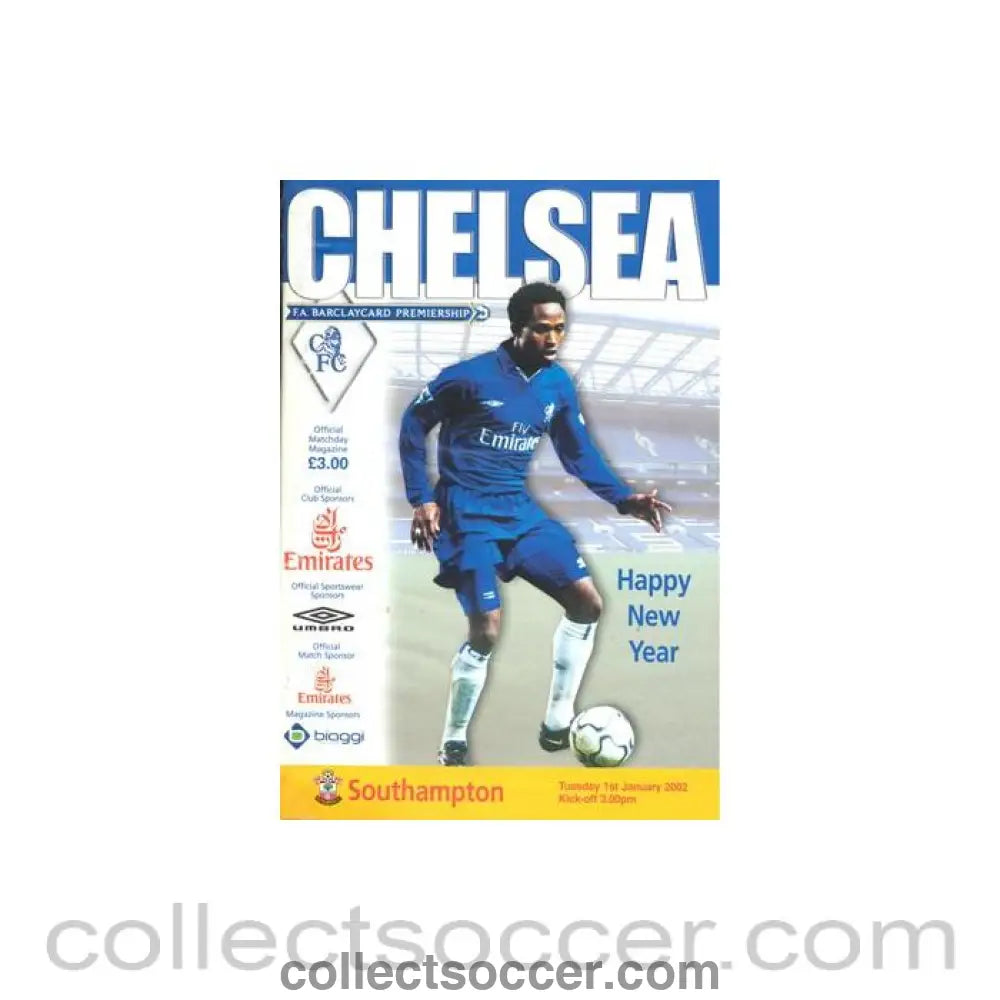 2002 - Chelsea v Southampton official programme 01/01/2002 Premier League half price