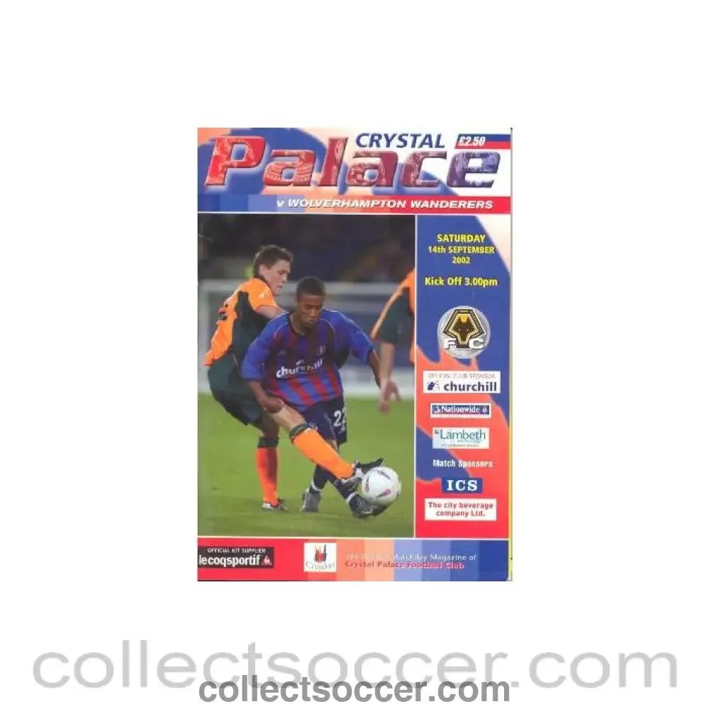 2002 - Crystal Palace v Wolverhampton Wanderers official programme 14/09/2002 - Collect Soccer