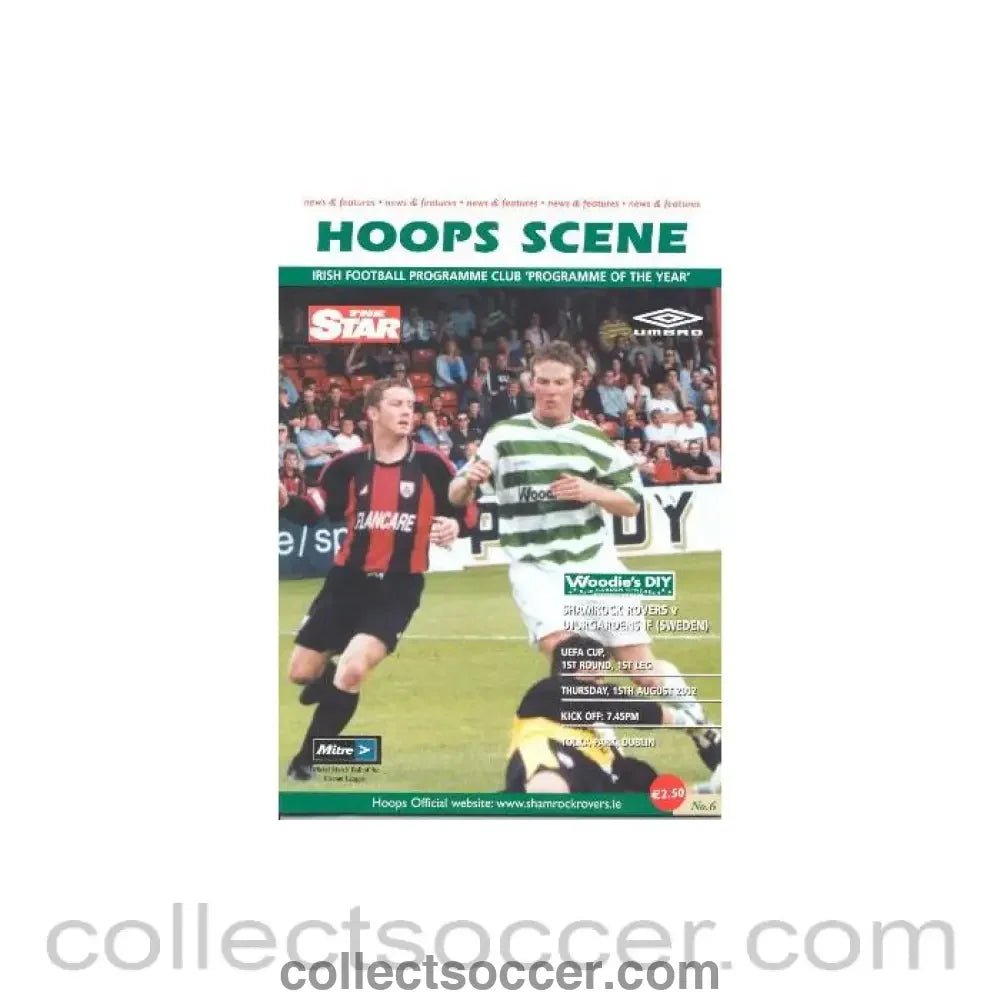 2002 - Shamrock Rovers v Djurgardens Sweden official programme 15/08/2002 UEFA Cup - Collect Soccer