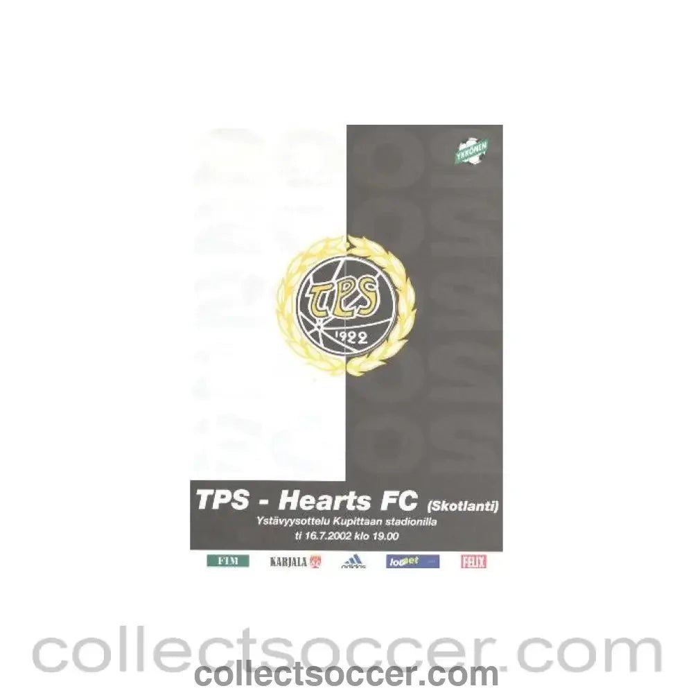 2002 - TPS v Heart of Midlothian official programme 16/07/2002 - Collect Soccer