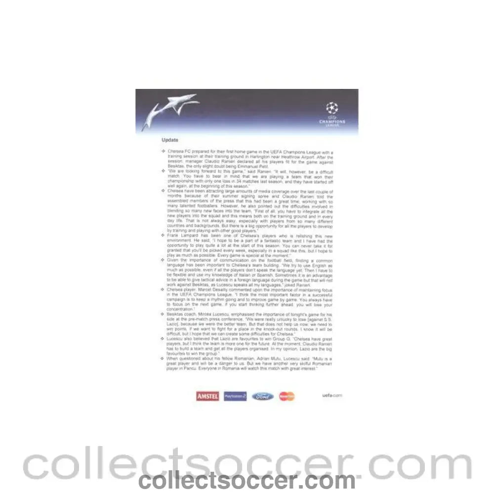 2003 - Chelsea v Besiktas media update 01/10/2003 Champions League - Collect Soccer