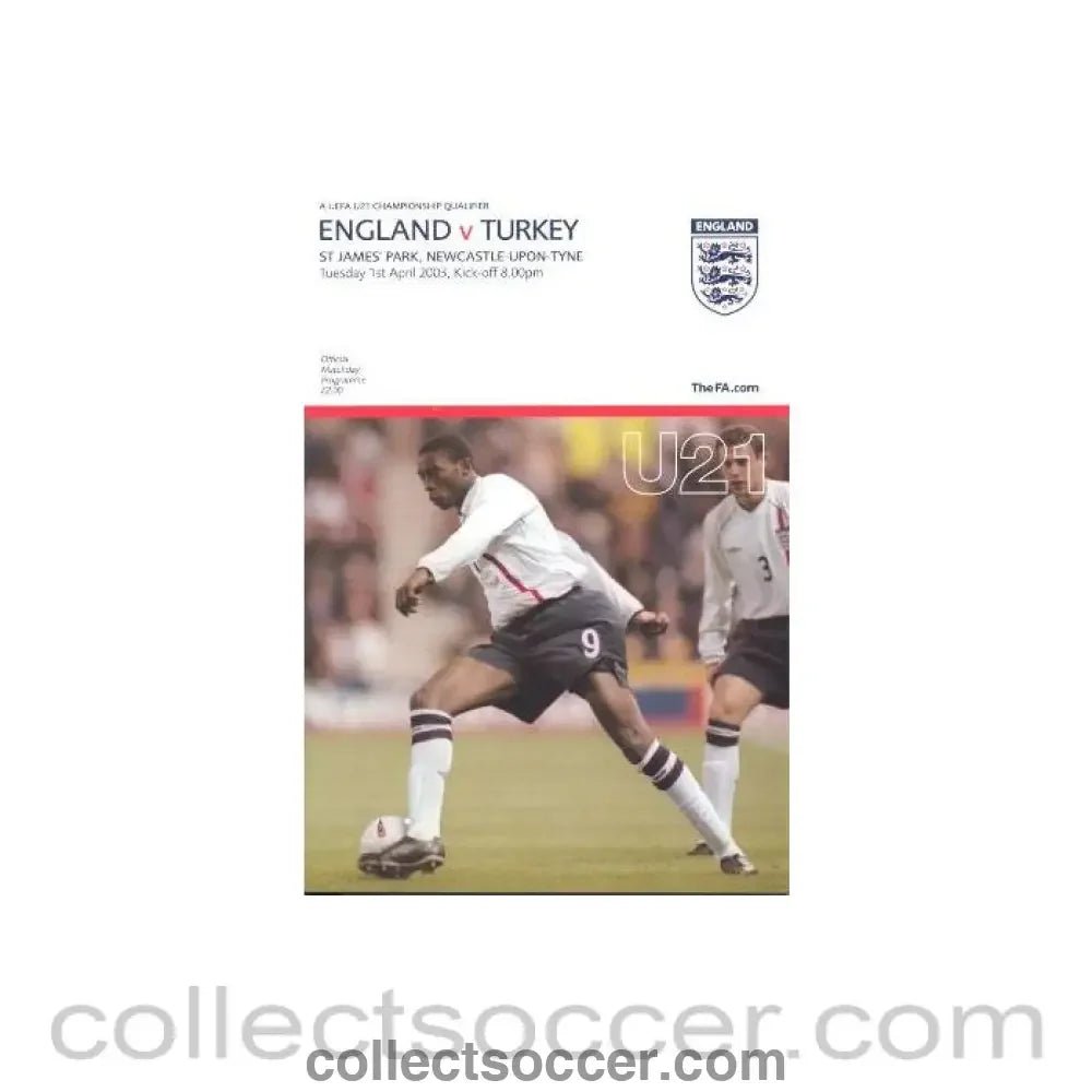 2003 England U21 v Turkey U21 Programme 01/04/2003 - Collect Soccer