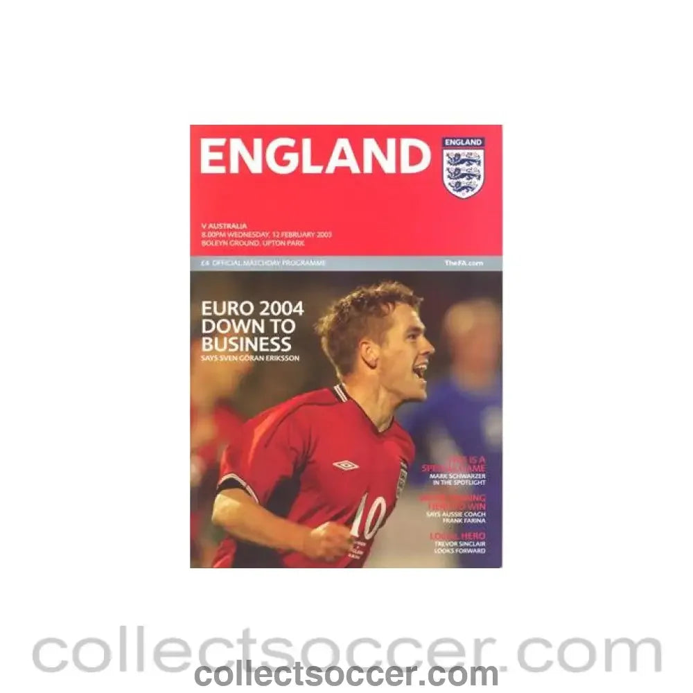 2003 England v Australia programme 12/02/2003