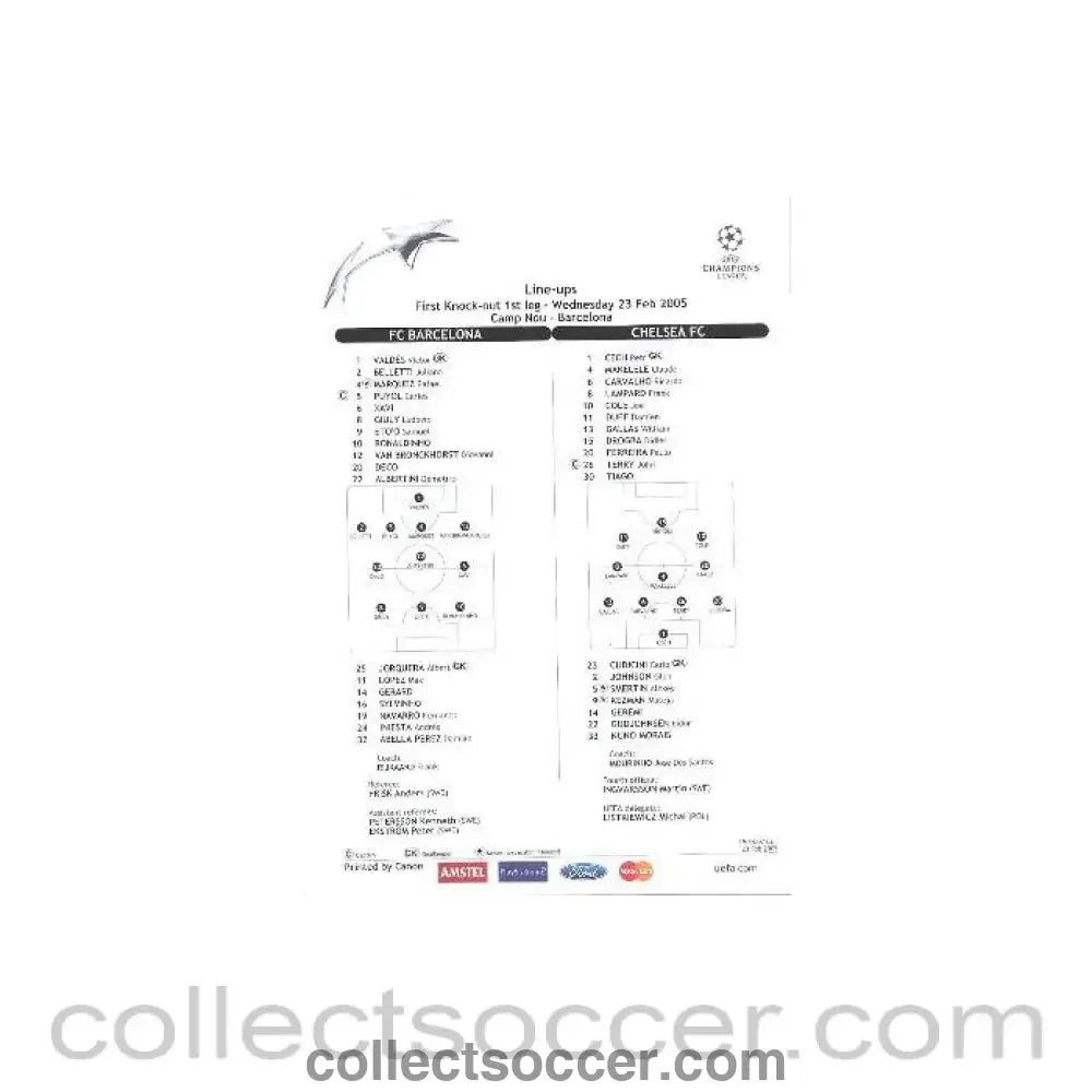 2005 - Barcelona v Chelsea line-ups 23/02/2005 - Collect Soccer