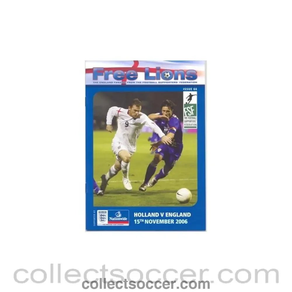 2006 Holland v England EFST programme 15/11/2006 Free Lions - Collect Soccer
