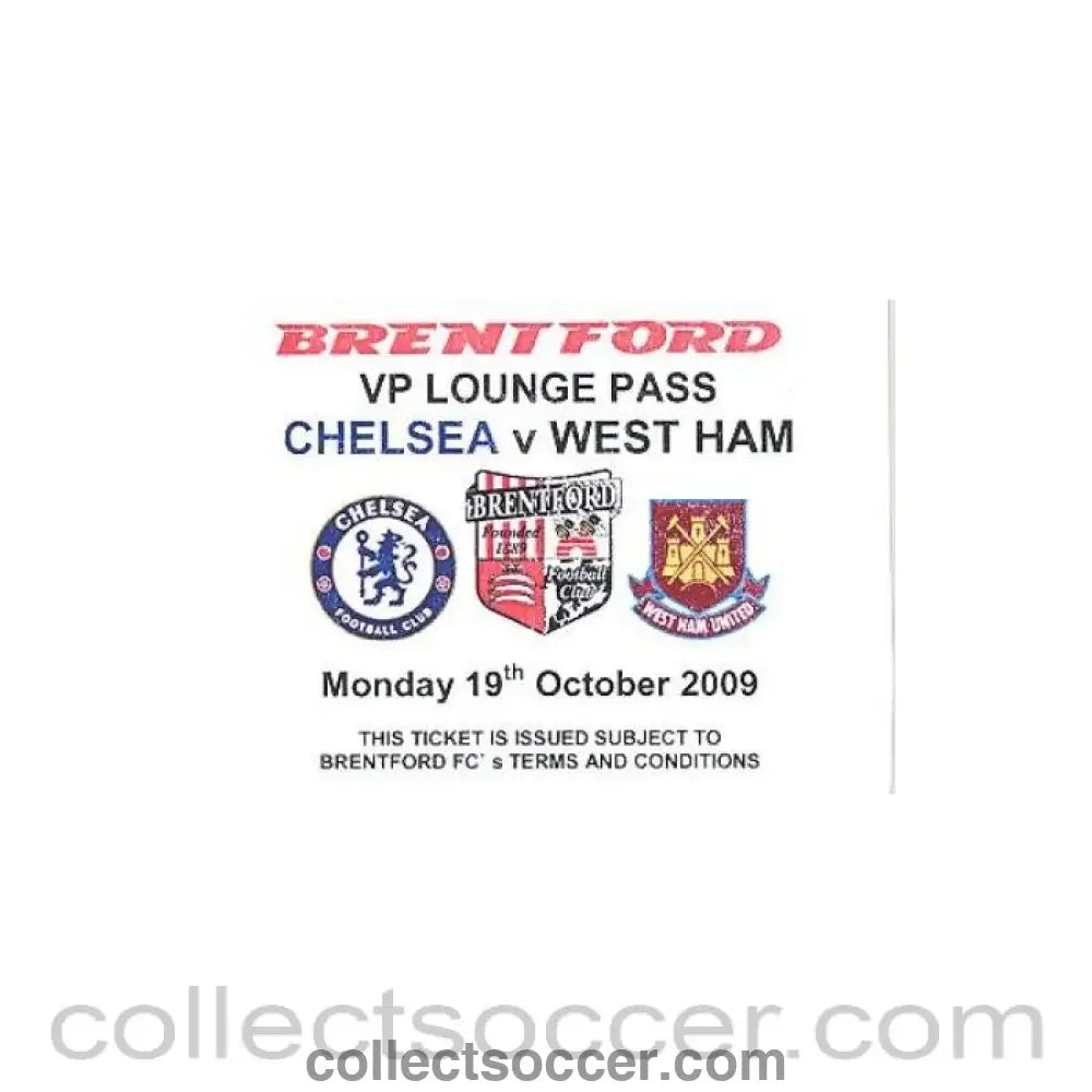 2009 - Chelsea Reserves v West Ham United Reserves ticket 19/10/2009