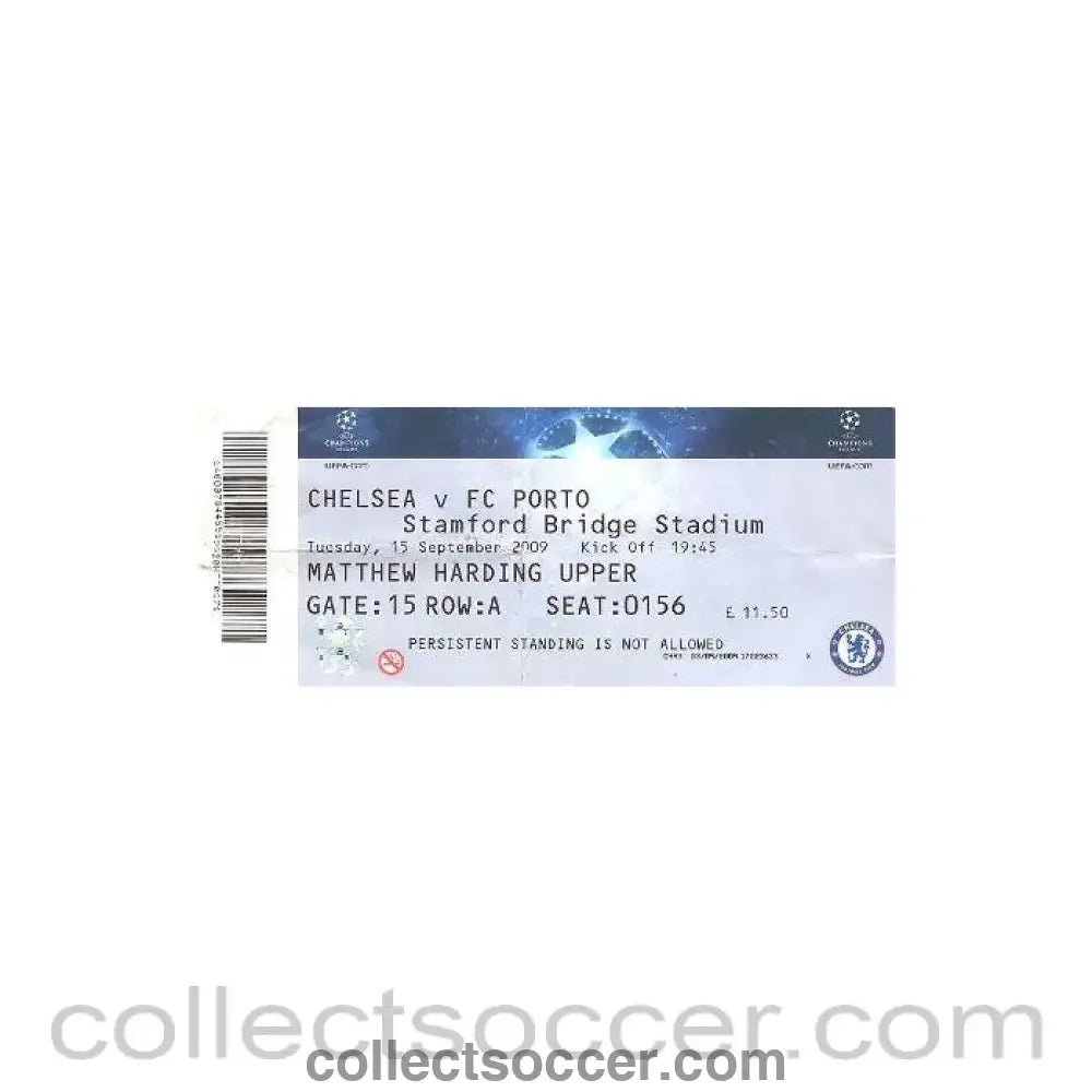 2009 - Chelsea v Porto ticket 15/09/2009 - Collect Soccer
