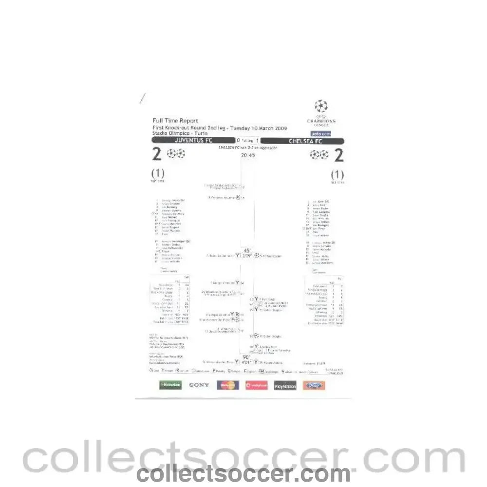2009 - Juventus v Chelsea Champions League Final in Turin on 10/03/2009 Full Time Report - Collect Soccer