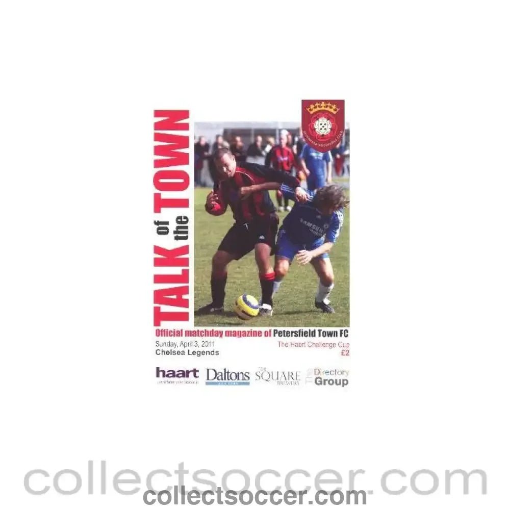 2011 - Petersfield v Chelsea Legends official programme 03/04/2011 Haart Challenge Cup - Collect Soccer