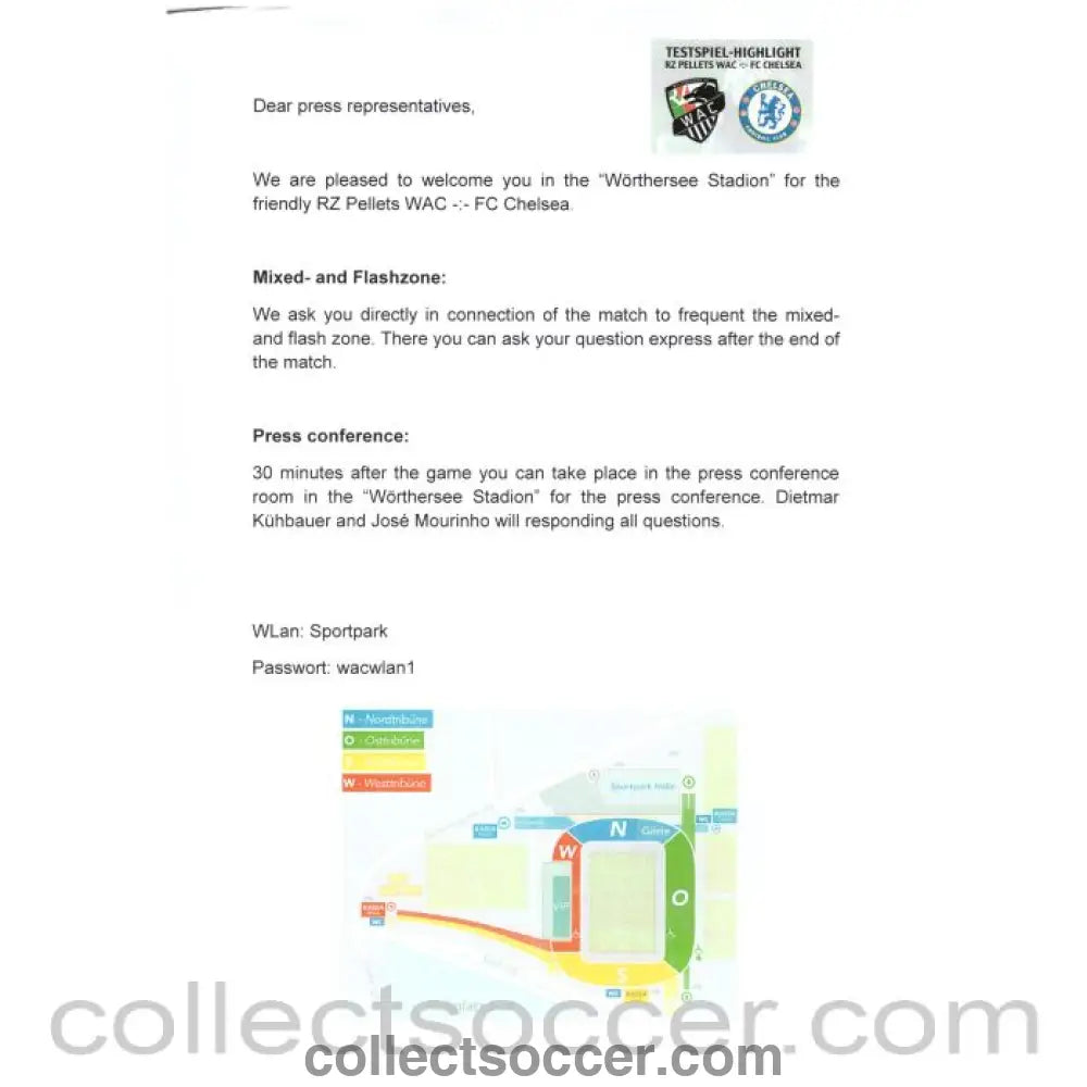 2014 - RZ Pellets WAC v Chelsea Official English Press Handout 23/07/2014 - Collect Soccer