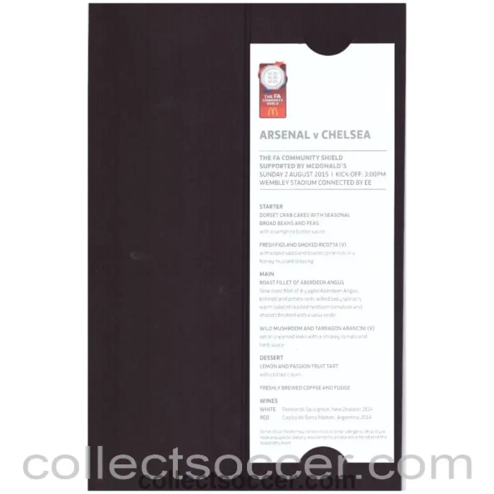 2015 Charity Shield Arsenal v Chelsea Rare Royal Box Menu - Collect Soccer