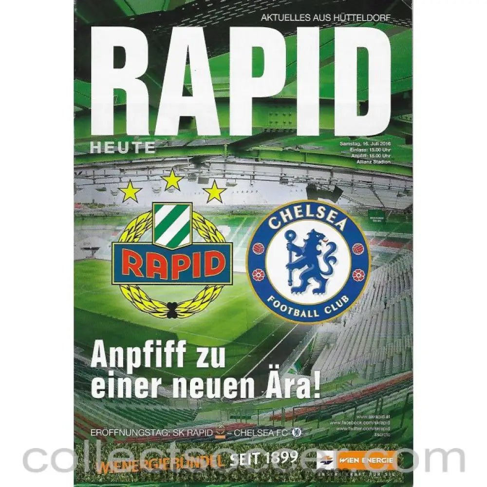 2016 - Rapid Vienna v Chelsea Football Programme 16/07/2016 - Collect Soccer