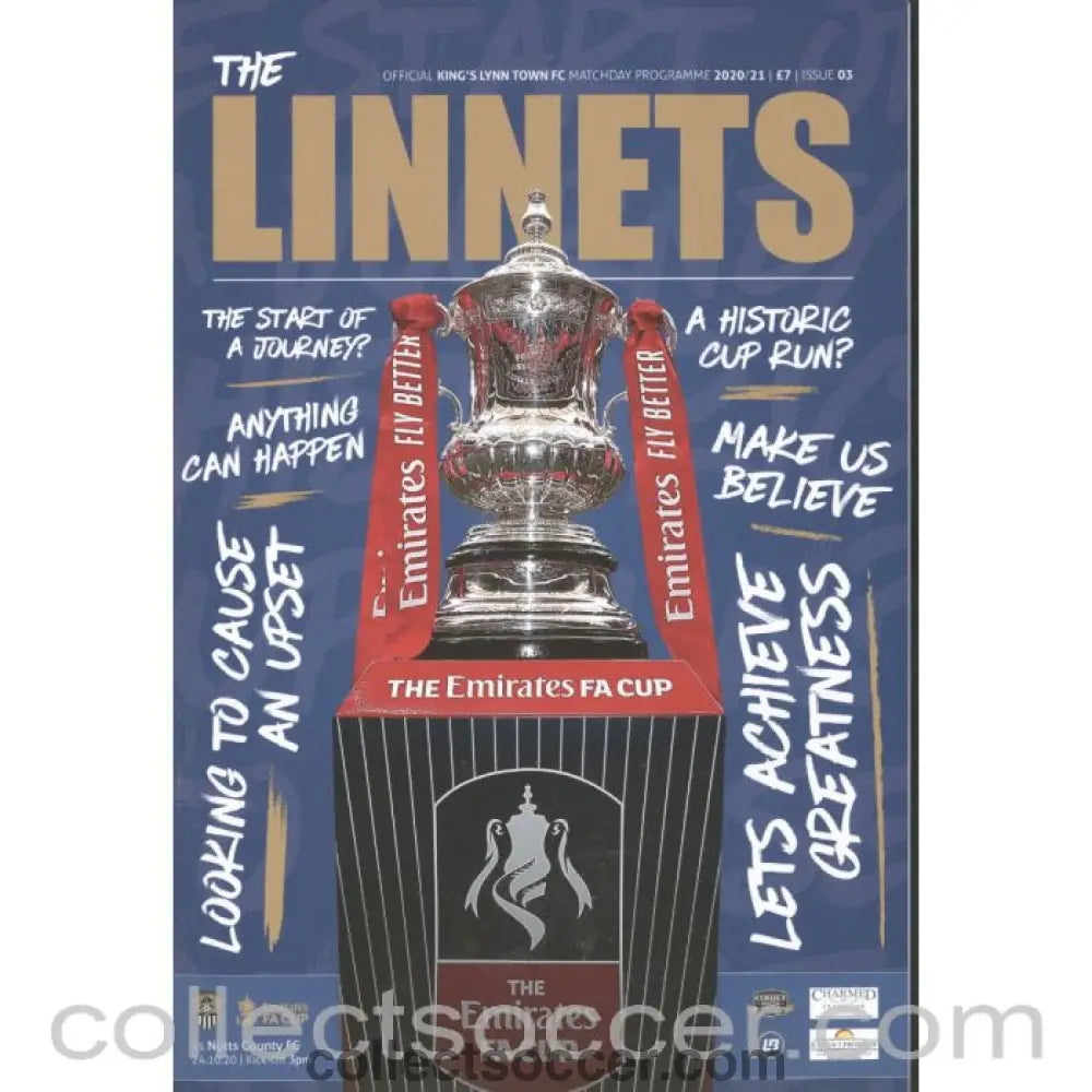 2020 - King's Lynn Town FC v Notts County FA CUP 24/10/2020 Football Programme - Collect Soccer