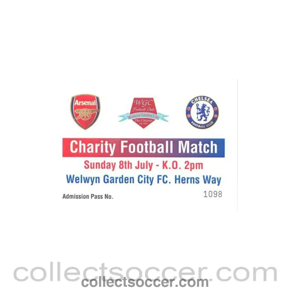 Arsenal v Chelsea pass at Welwyn Garden City FC Charity Match