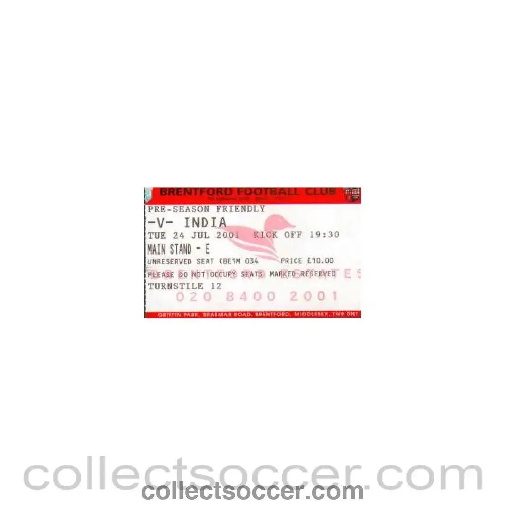 Brentford V India Ticket - Collect Soccer