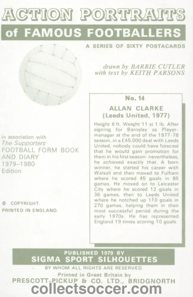 Original Sigma Card Allan Clarke of Leeds United FC in Mint Condition