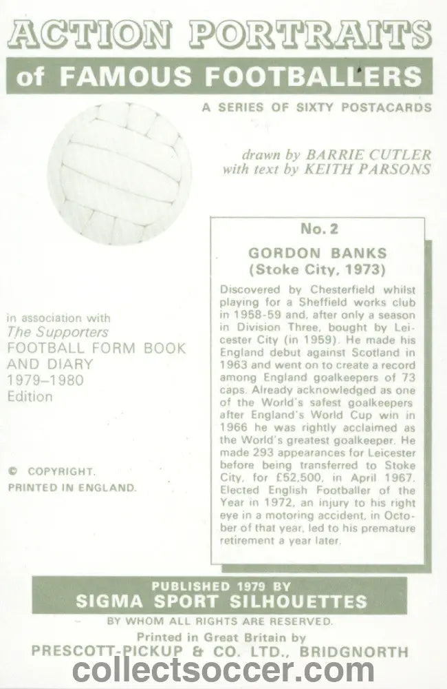 Original Sigma Card Gordon Banks of England and Stoke City in Mint Condition