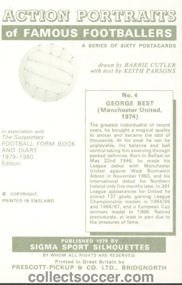 Original Sigma Sport Card George Best Manchester United Mint Condition - Collect Soccer