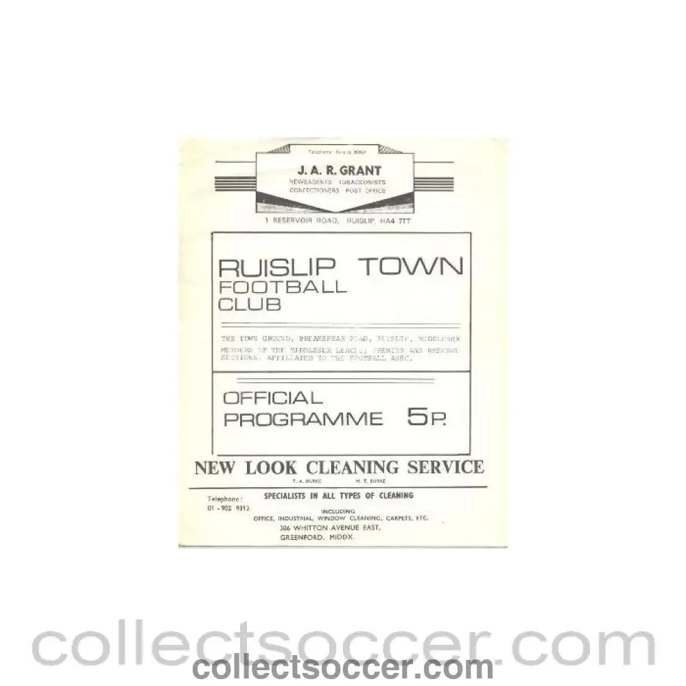 Ruislip Town v Mill End official programme - Collect Soccer