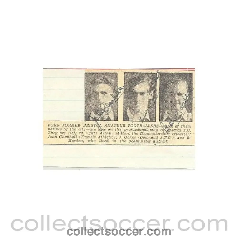 Signed Newspaper Cutting Photograph Arthur Milton, John Chenhall, J. Oakes and R. Marden - Collect Soccer