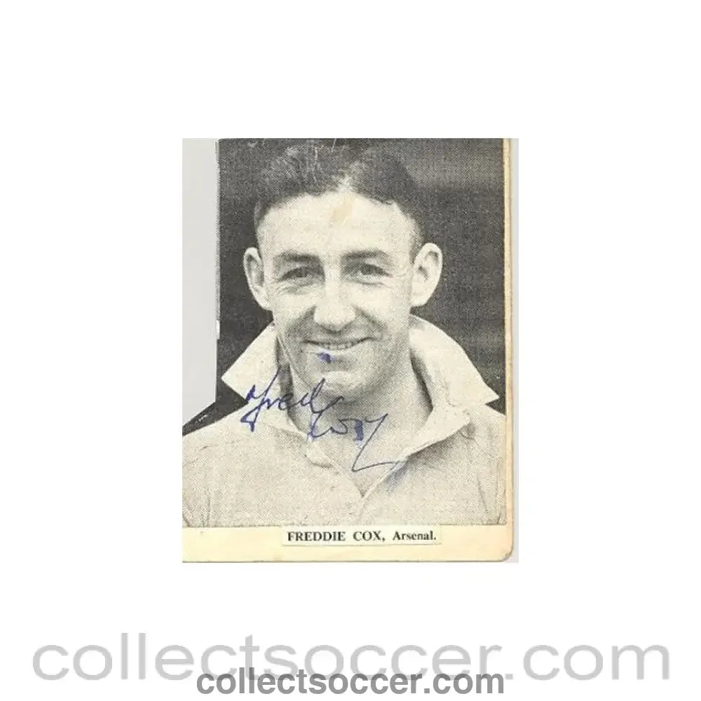 Signed Newspaper Cutting Photograph Freddie Cox of Arsenal - Collect Soccer