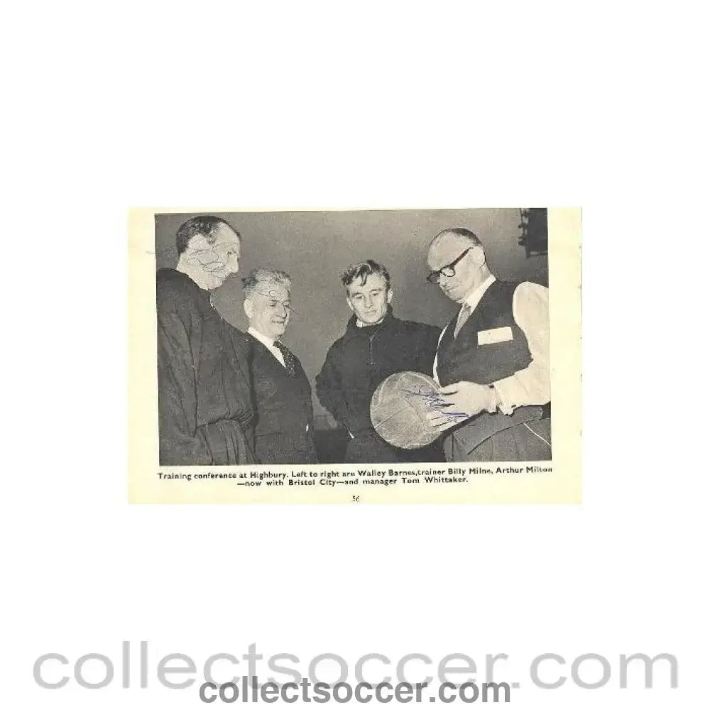 Signed Newspaper Cutting Photograph Walley Barnes, trainer Billy Milne, Arthur Milton of Bristol City and manager Tom Whittaker - Collect Soccer