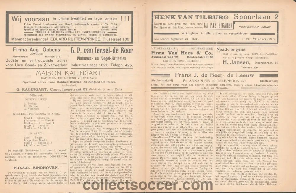 TSV NOAD FC Tilburg v PSV Eindhoven 14/4/1929 Football Programme - Collect Soccer