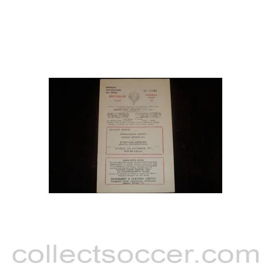 1967 - Viking Sports v Dynamo Kobylisy, Prague, Czechoslovakia official programme 19/11/1967 Friendly - Collect Soccer