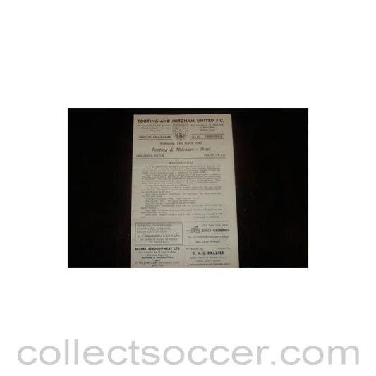 1965 - Tooting & Mitcham v Ikast, Denmark official programme 24/03/1965, Semi - Professional International - Collect Soccer